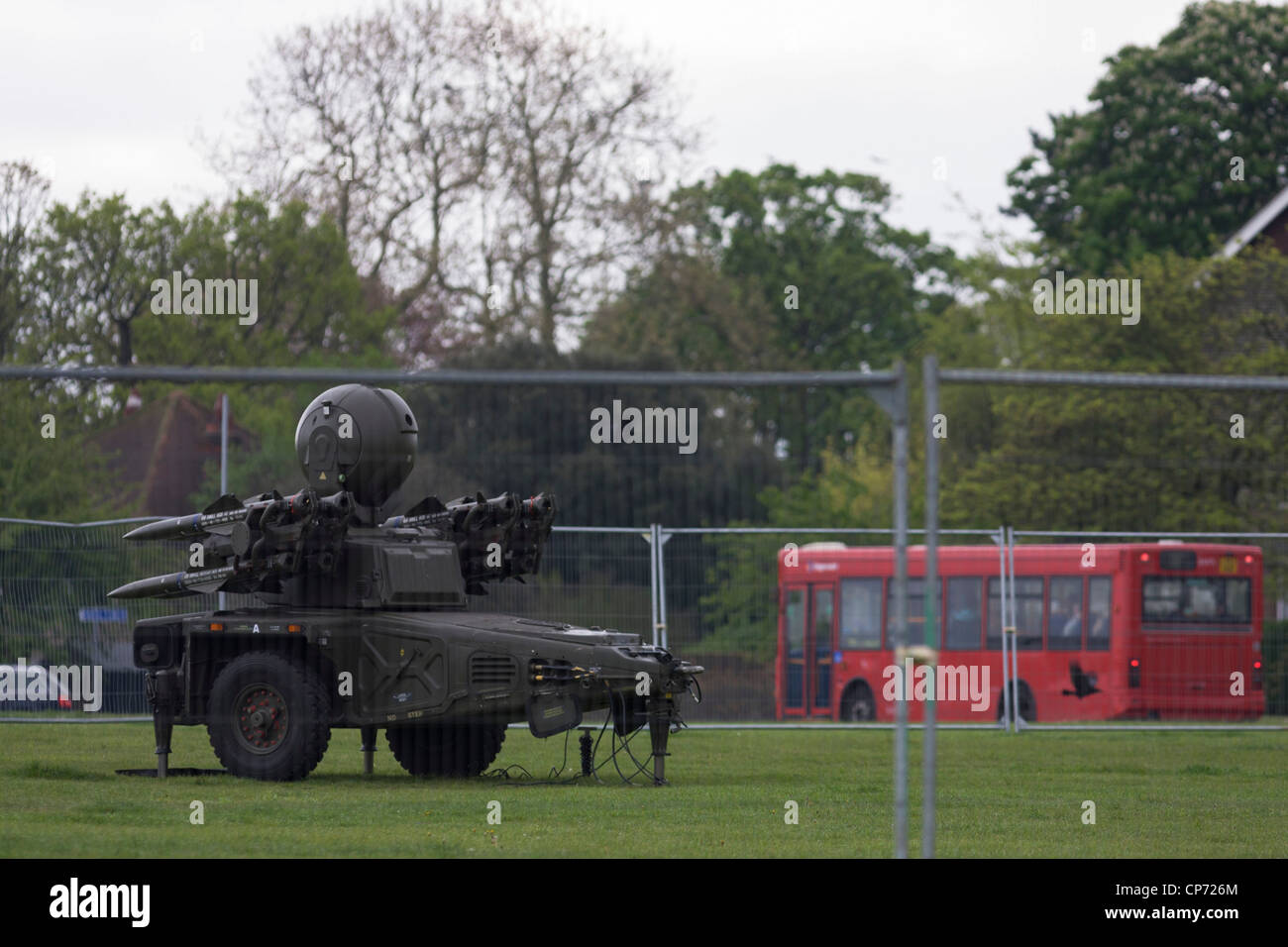 Rapier surface-to-air missiles stationed on Blackheath, a security measure in readiness for the London 2012 Olympic games. The exercise named Olympic Guardian, began earlier this week in Weymouth, England and in the airspace over the capital. Stock Photo
