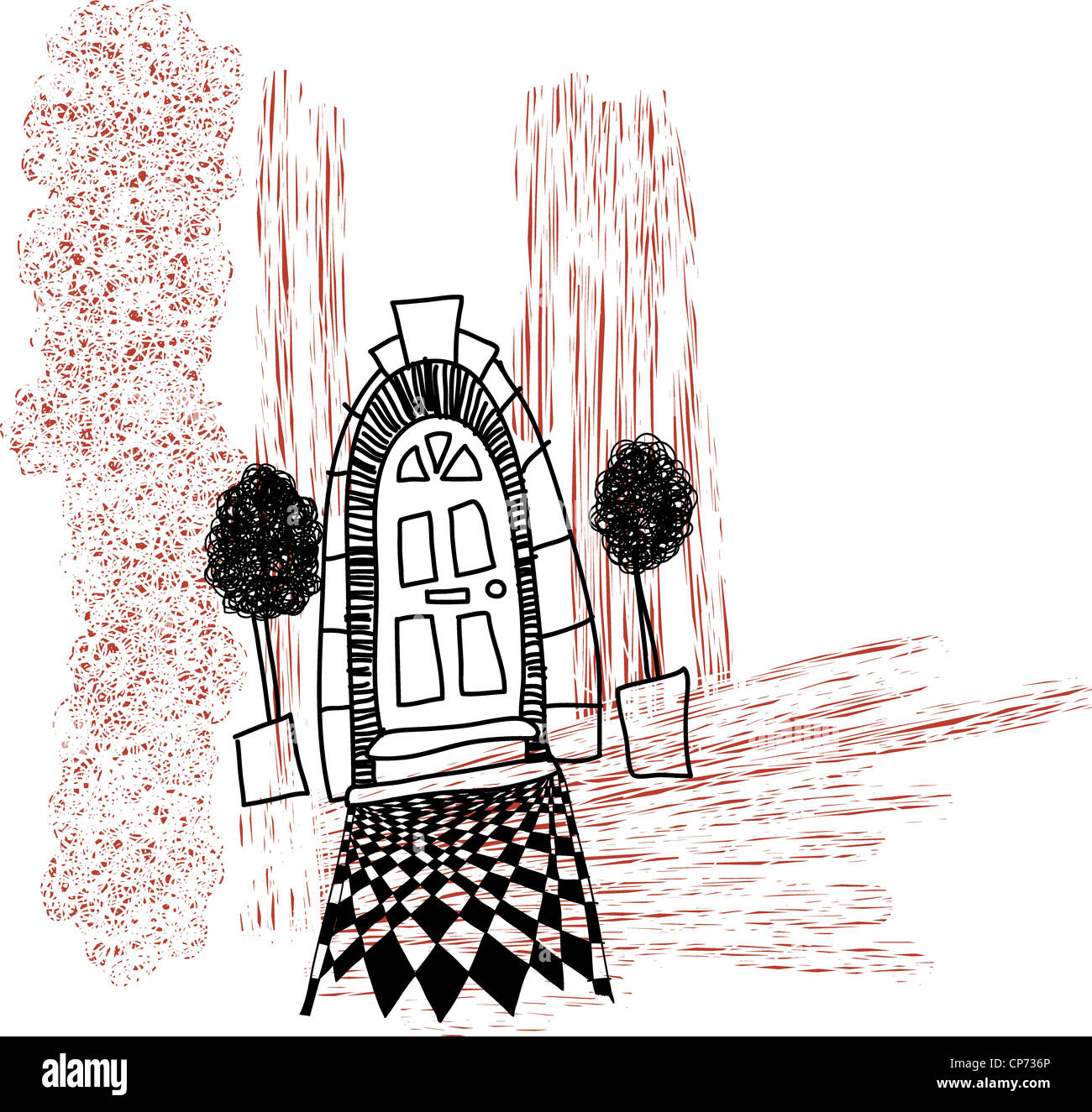 Drawing Of A Doorway And Path In England Uk With Potted