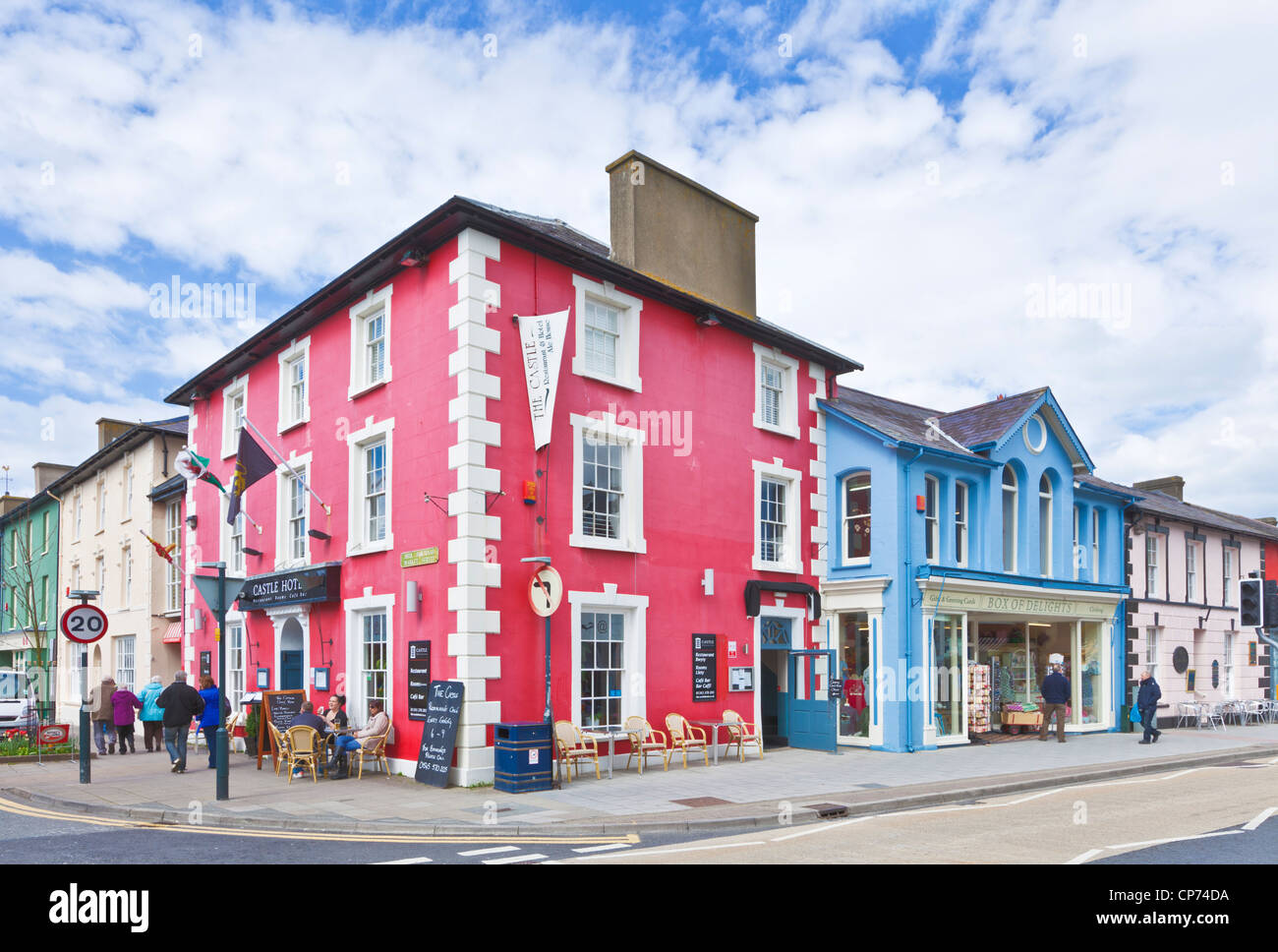 coloured houses shops and Castle hotel Aberaeron Mid Wales Ceredigion