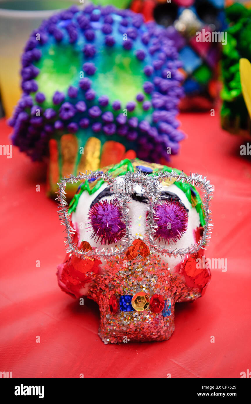 Sugar skulls are a tradition in Mexico and made on Day of the Dead, which is the day after Halloween. Stock Photo