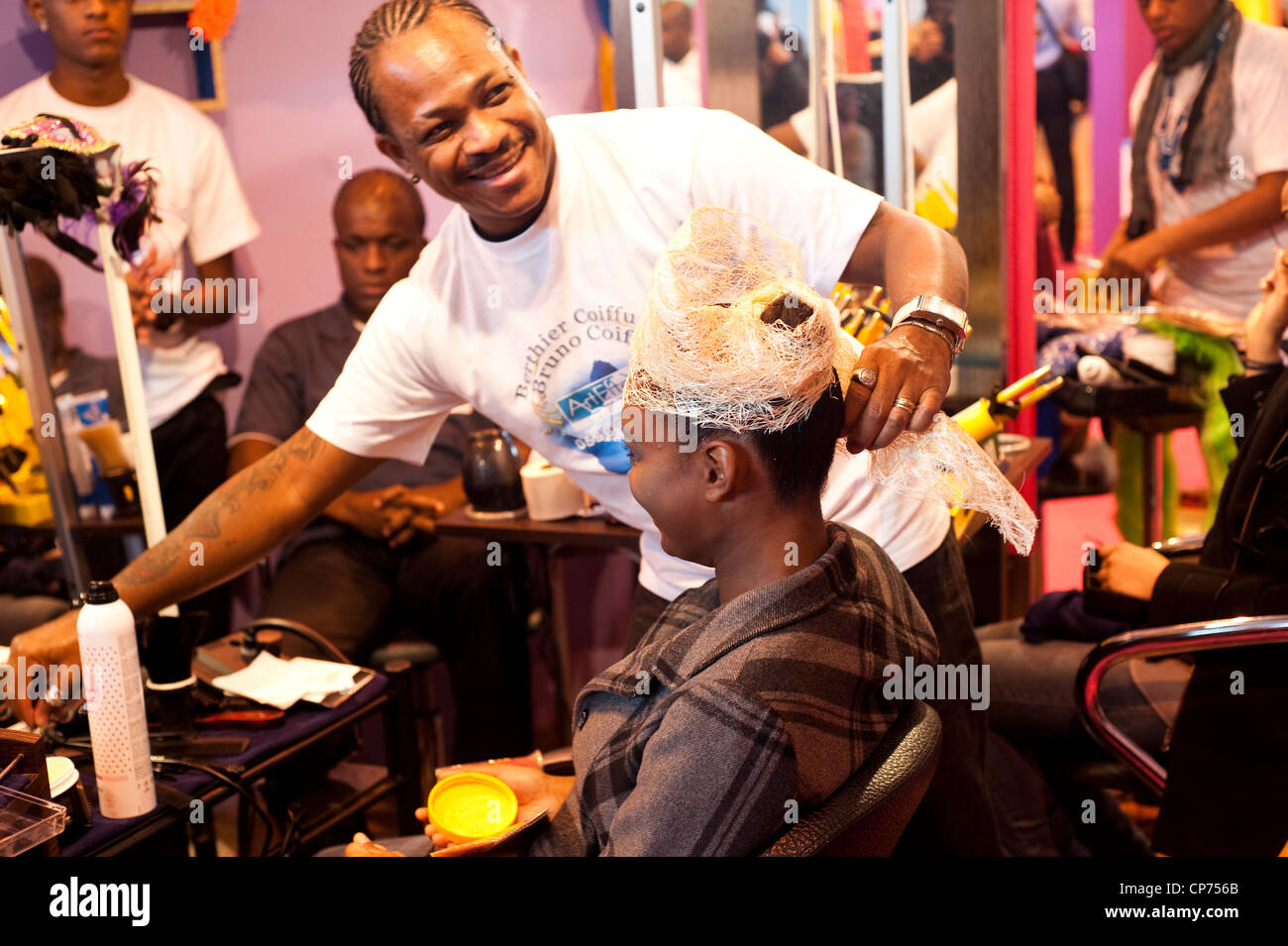 Paris, France Caribbean woman at hairdresser salon Stock Photo Alamy