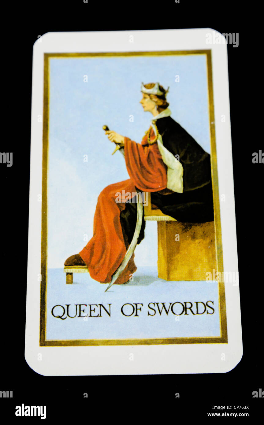 "Queen of Swords" card from a deck of Tarot Cards Stock Photo Alamy
