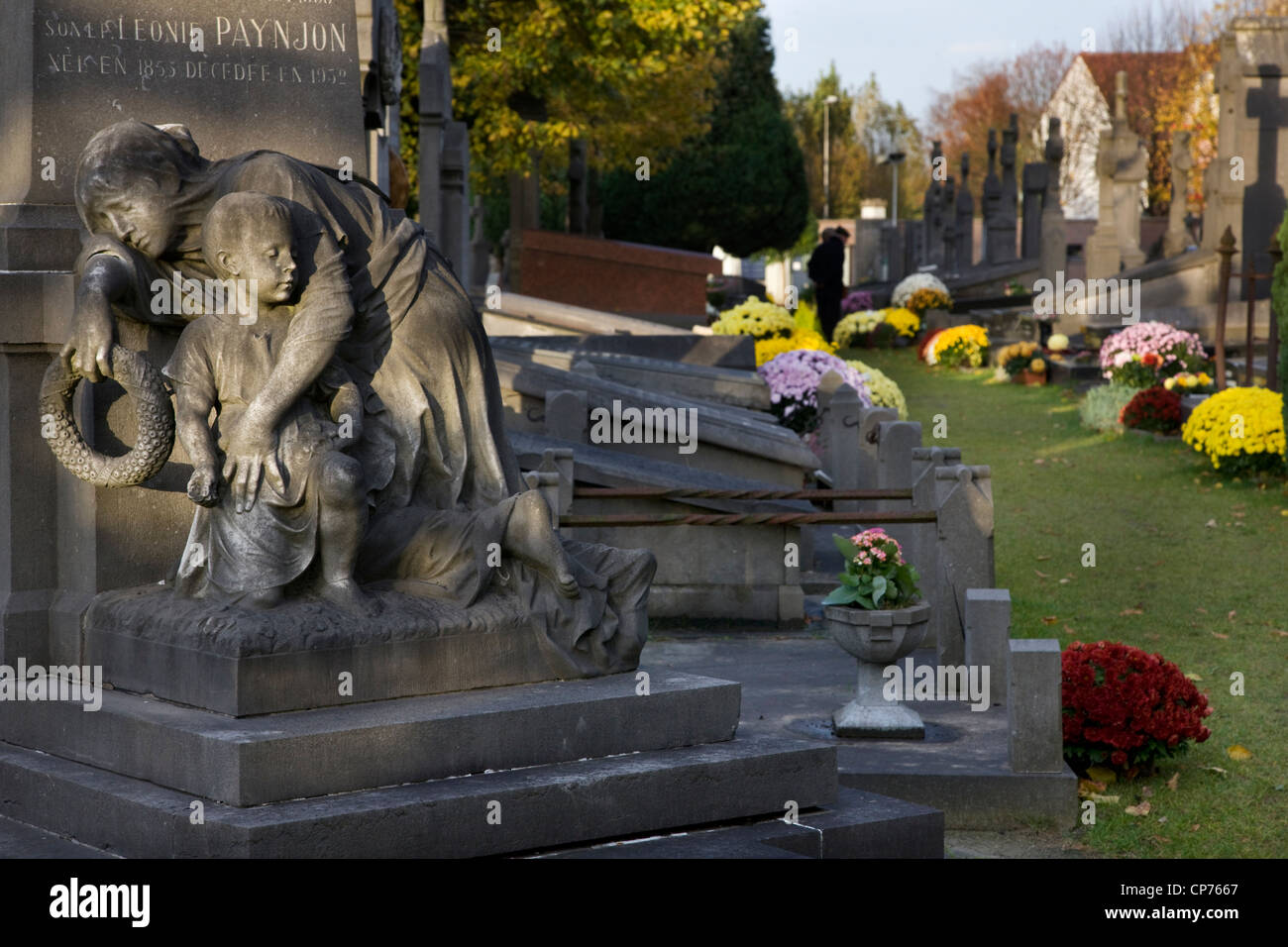 Tombs at the Campo Santo cemetery in Sint-Amandsberg near Ghent, Belgium Stock Photo