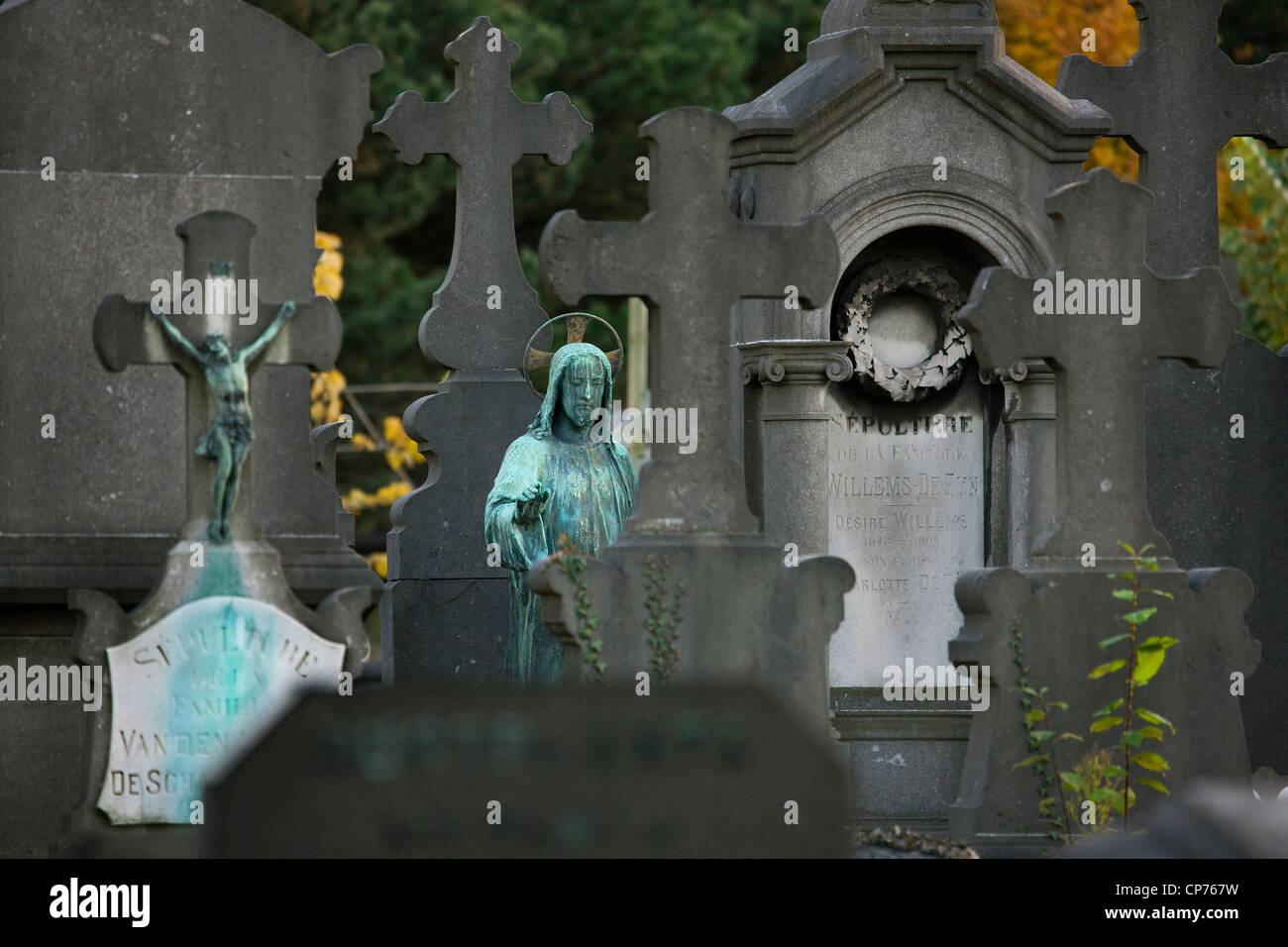 Tombs at the Campo Santo cemetery in Sint-Amandsberg near Ghent, Belgium Stock Photo