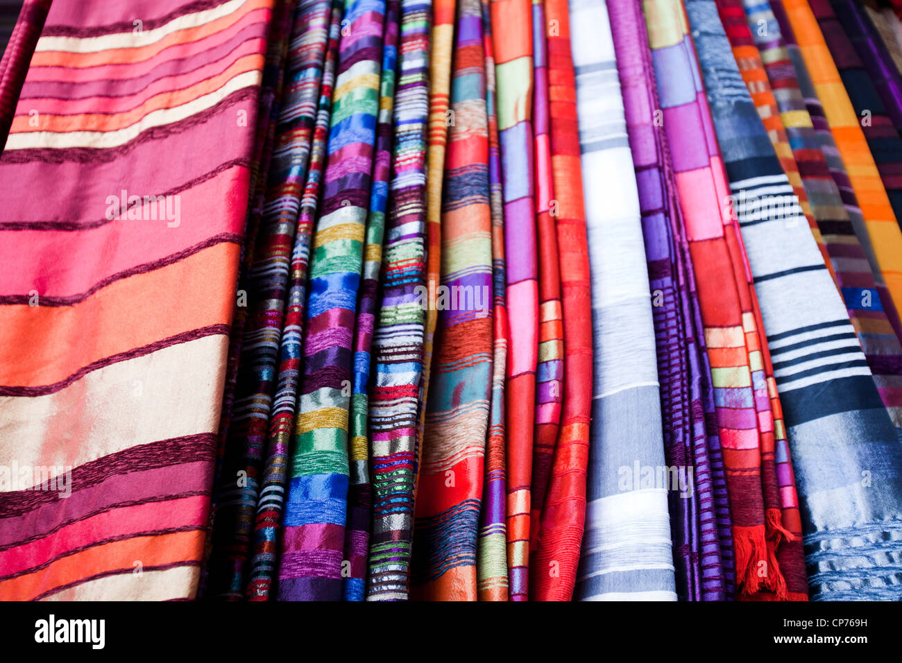 Moroccan fabric in a souk in Marrakech Stock Photo Alamy