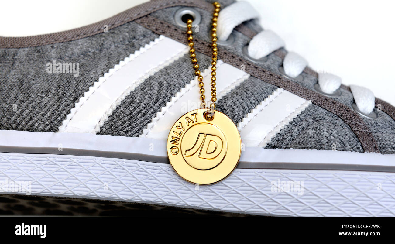 only at JD sports attached to adidas training shoes Stock Photo - Alamy