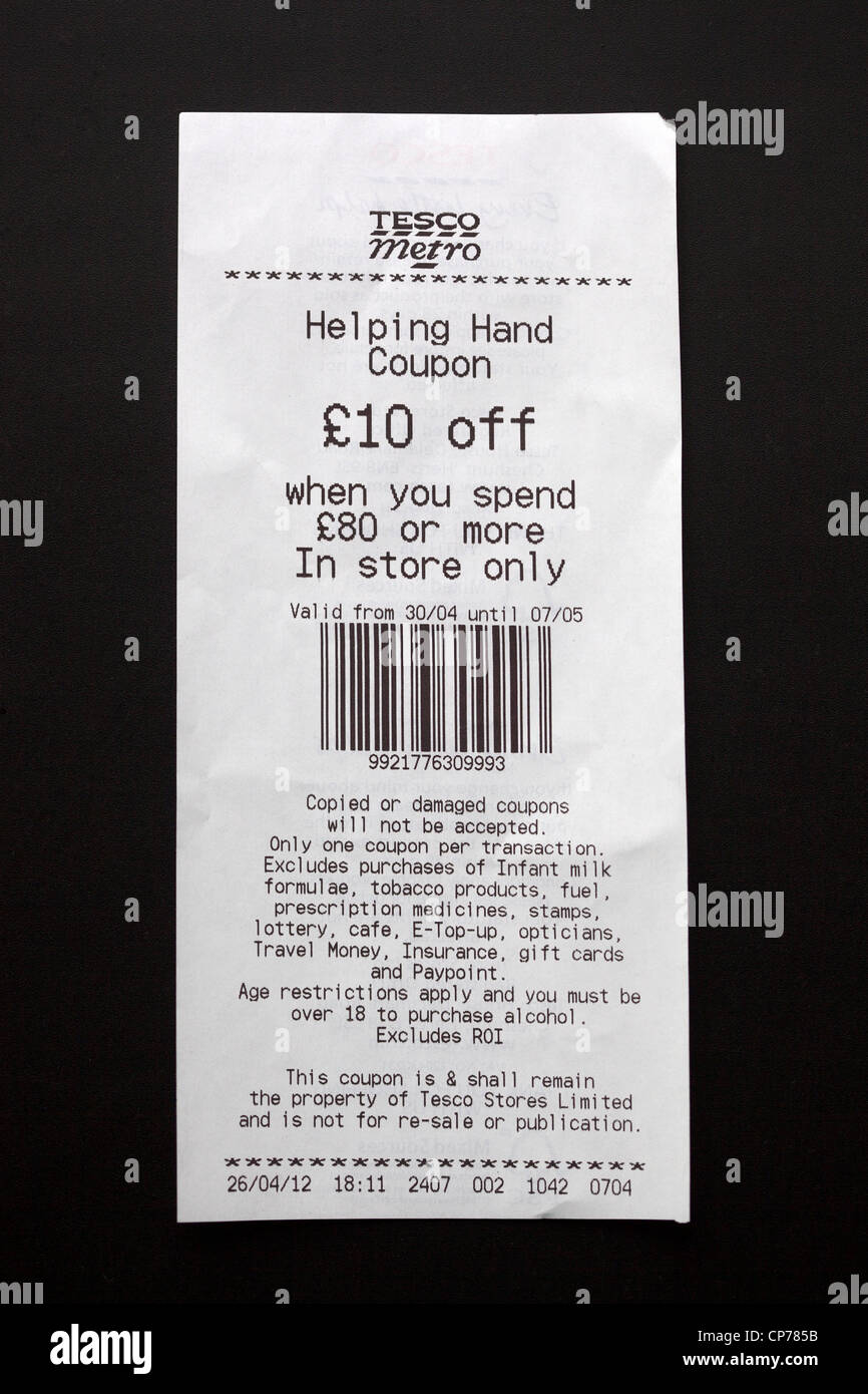 Tesco Helping Hand Discount Coupon Stock Photo - Alamy