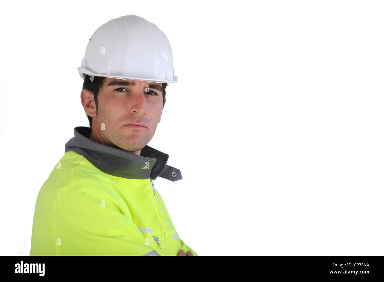 Construction worker wearing reflective jacket Stock Photo Alamy