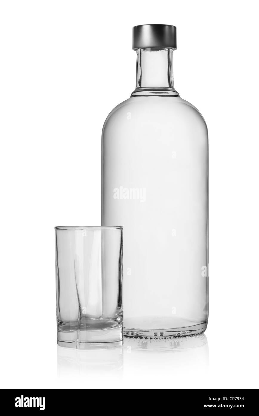 Bottle and glass of vodka isolated on a white background Stock Photo