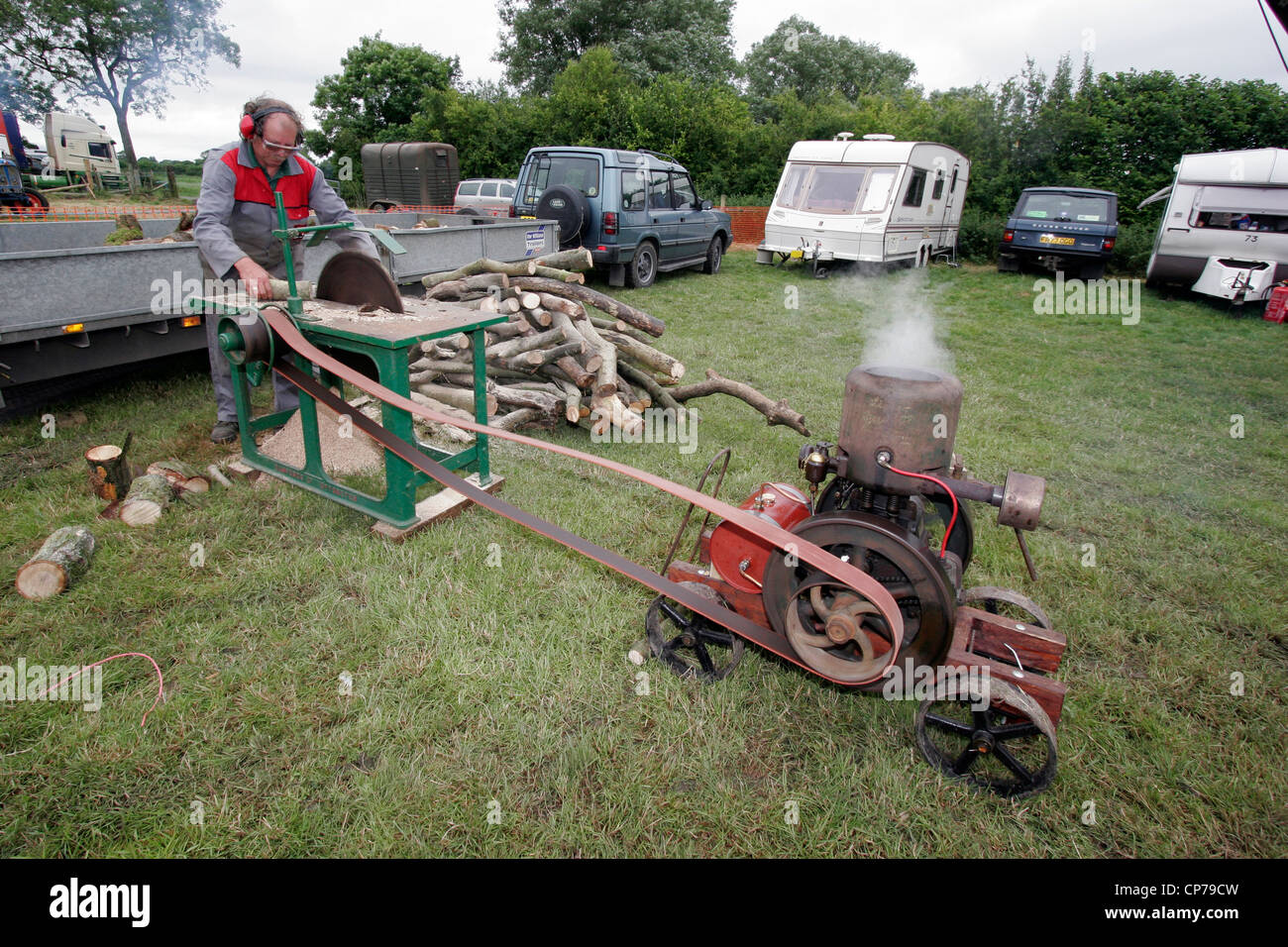 Steam engine powered circular sawmill at the Heddington and Stockley