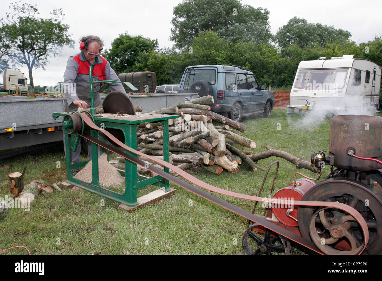 Steam engine powered circular sawmill hires stock photography and