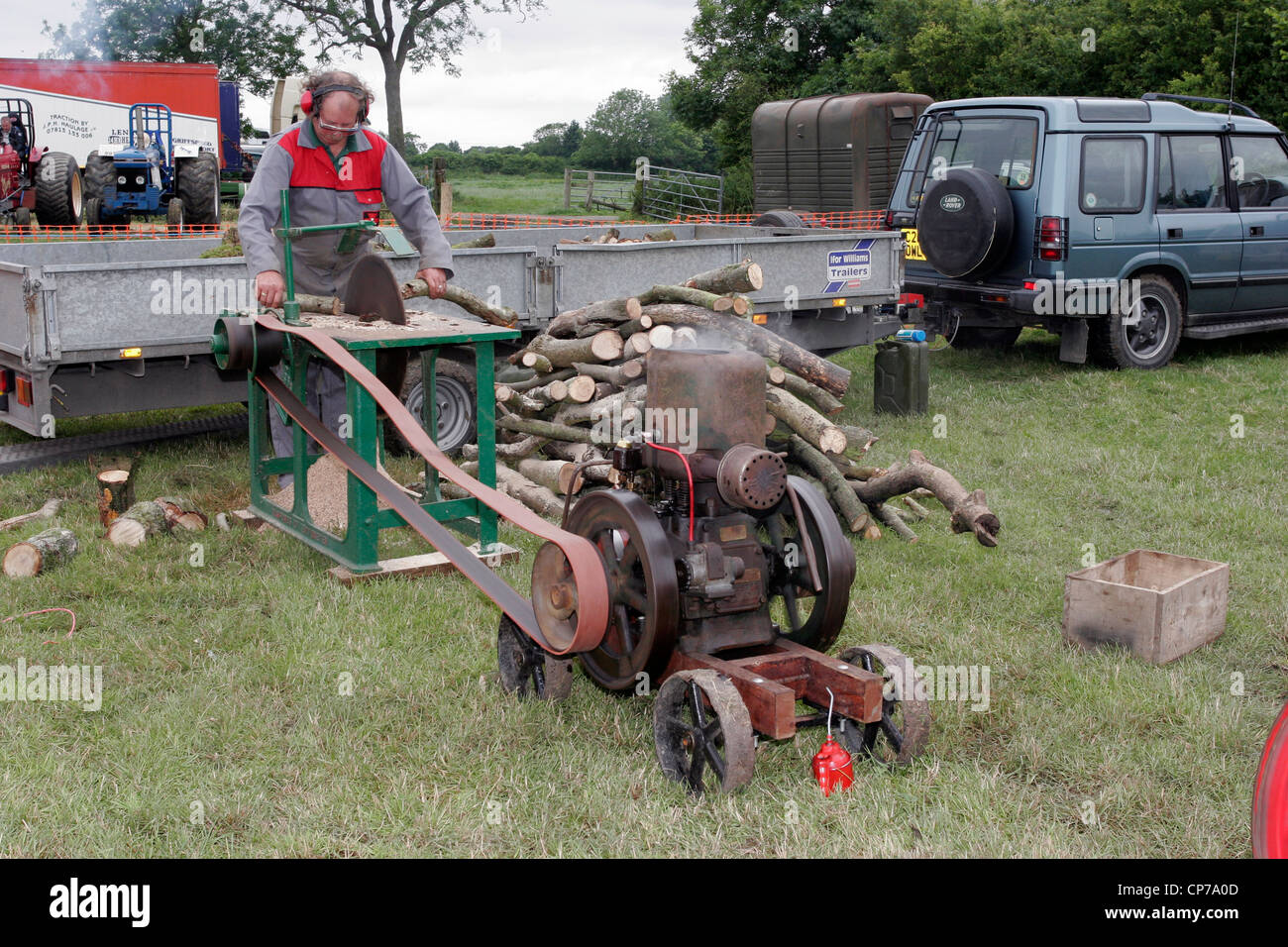 Steam engine powered circular sawmill at the Heddington and Stockley