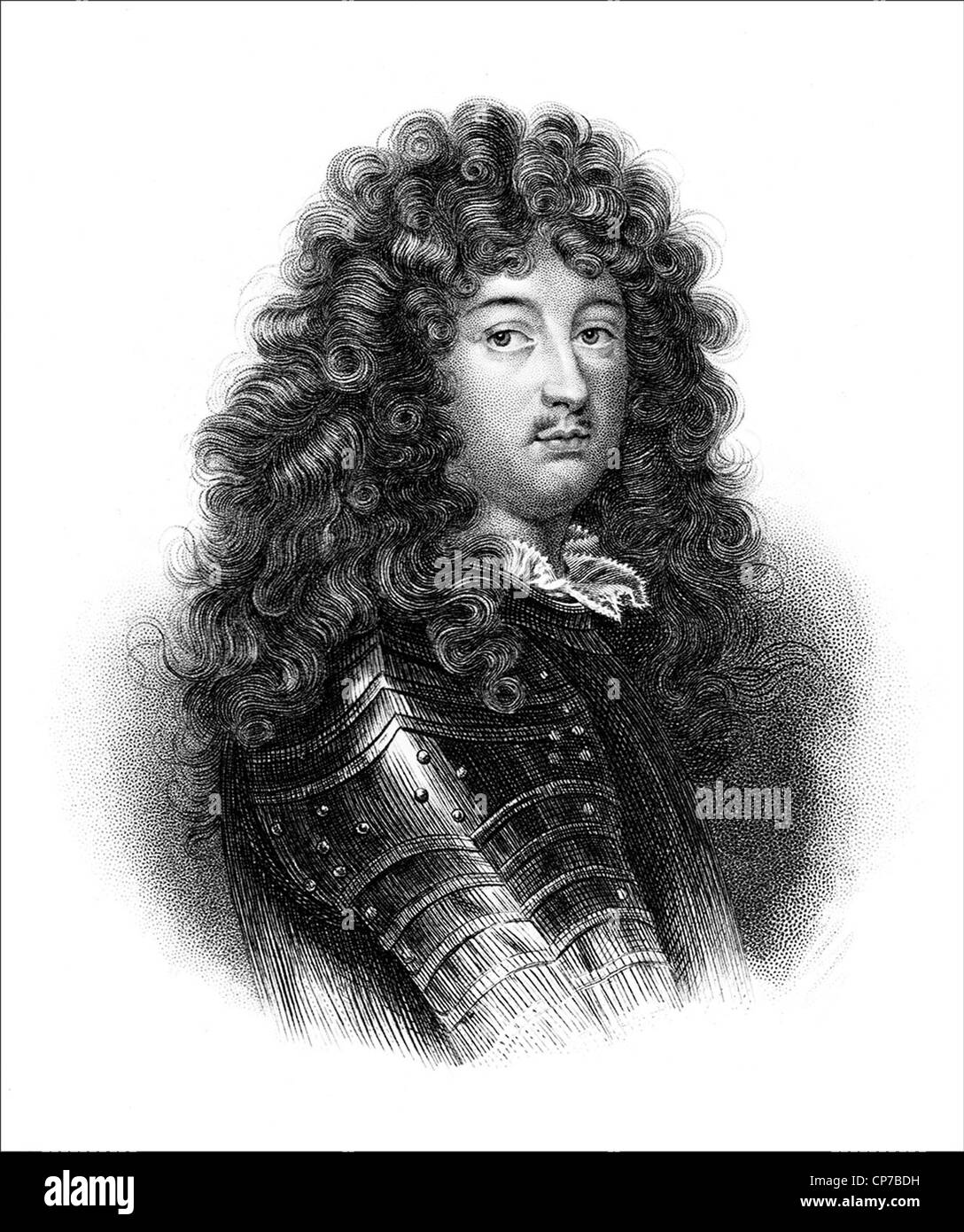 Engraved portrait of King Louis XIV of France. Published in book, The Vicomte of Bragelonne by Alexandre Dumas between 1847-1850 Stock Photo