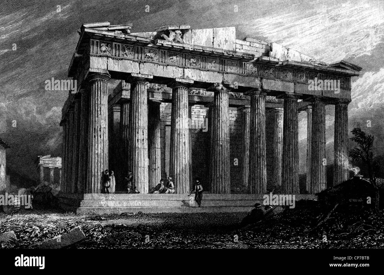 Parthenon of Athens engraved by William Miller, Stock Photo