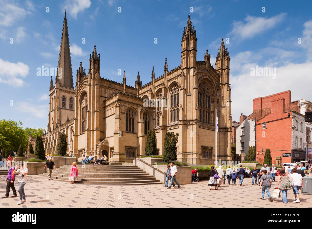 The Cathedral in the centre of Wakefield, West Yorkshire, England on a sunny day. Stock Photo