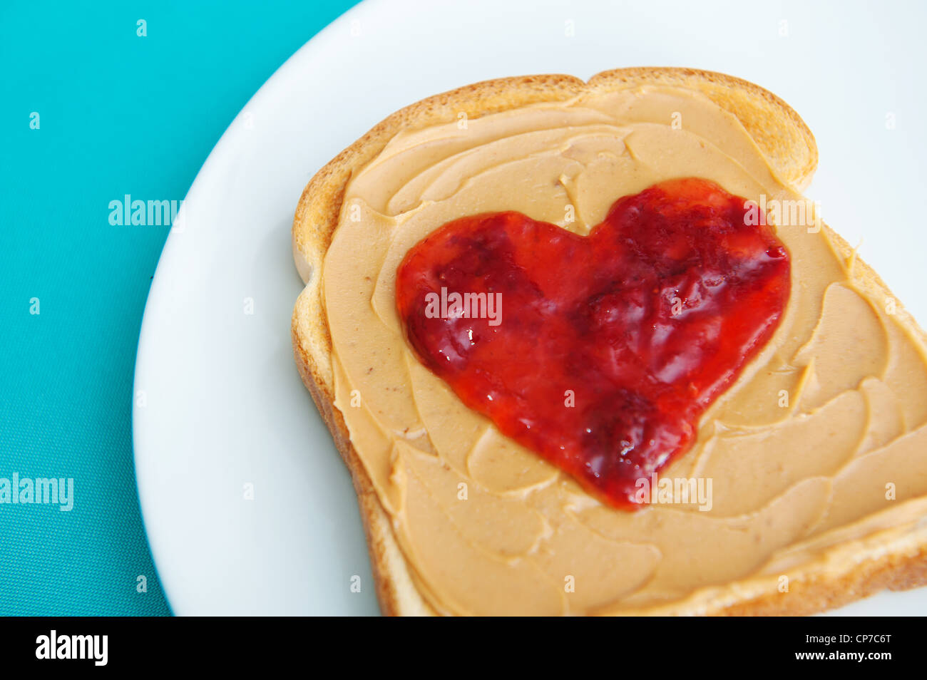 Peanut butter and jelly on toast served for valentines day Stock Photo