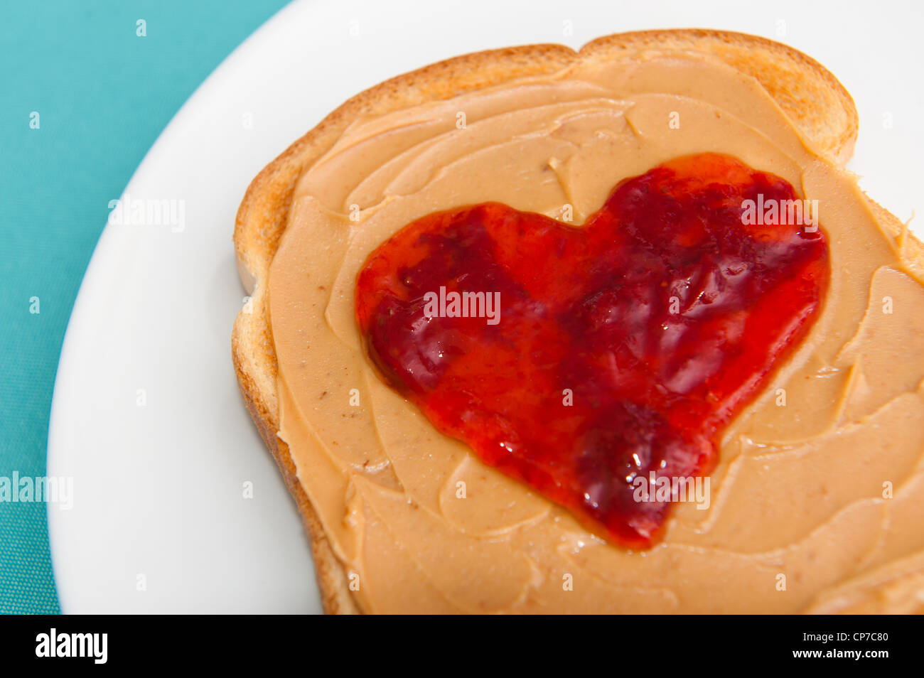 Peanut butter and jelly on toast served for valentines day Stock Photo