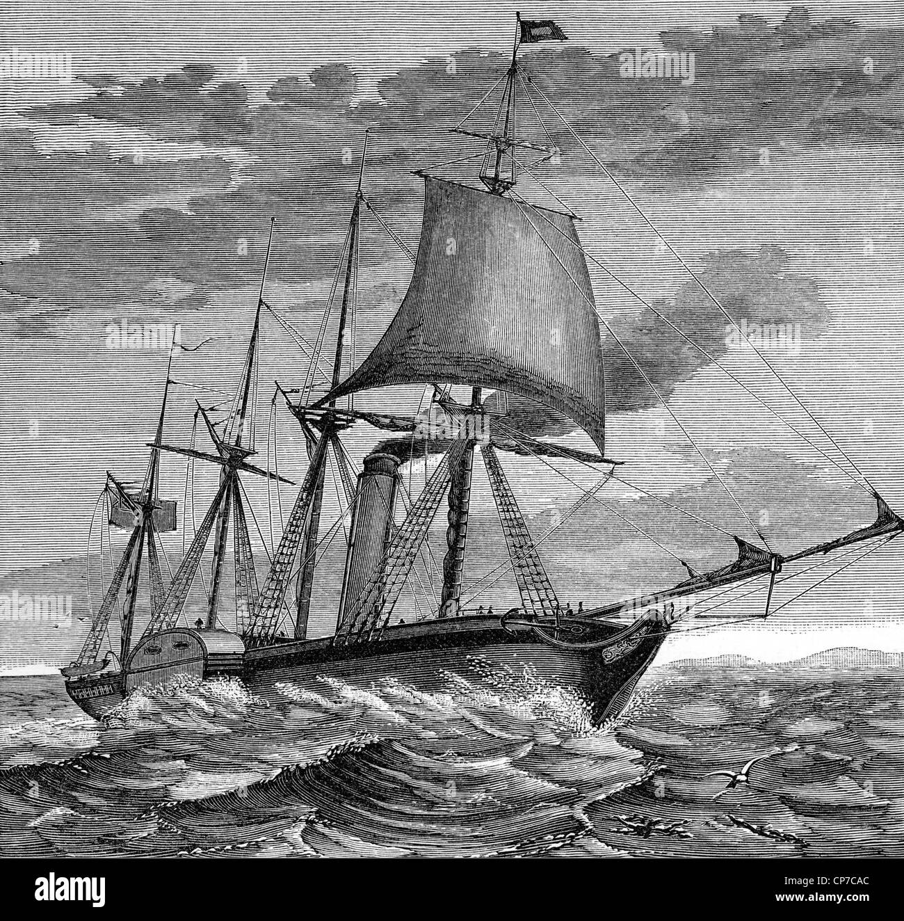 Engraving of SS Great Western steamship sailing on sea. Stock Photo