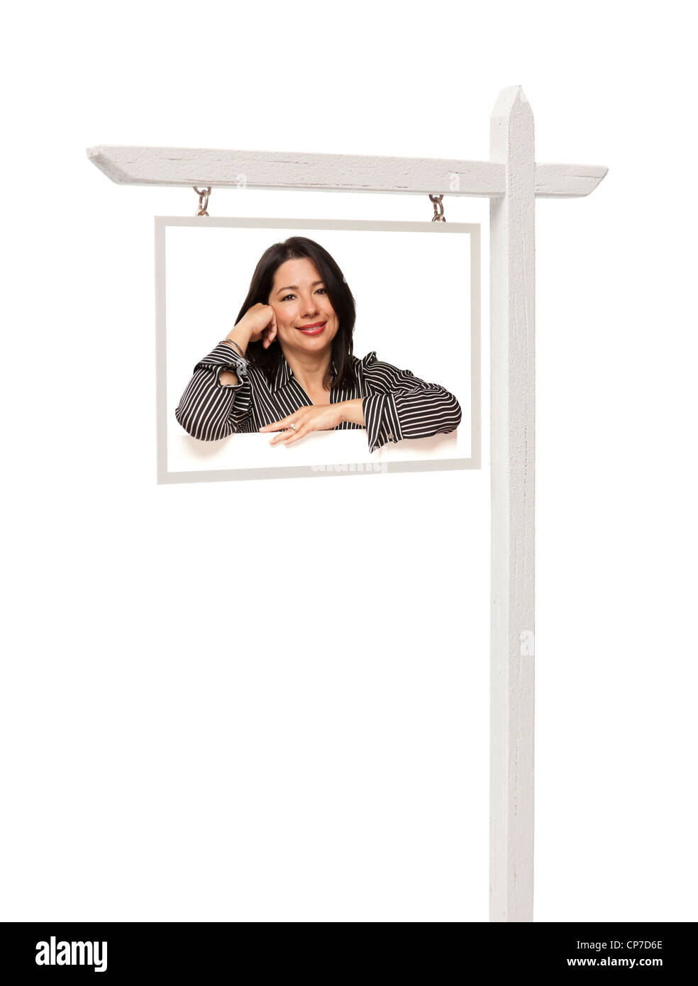 Isolated Real Estate Sign with Clipping Path - Smiling Hispanic Woman ...