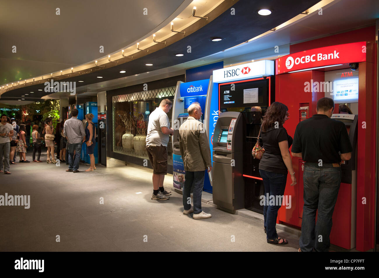 Three different ATM machines Citibank, HSBC and OCBC bank Singapore Malaysia Stock Photo