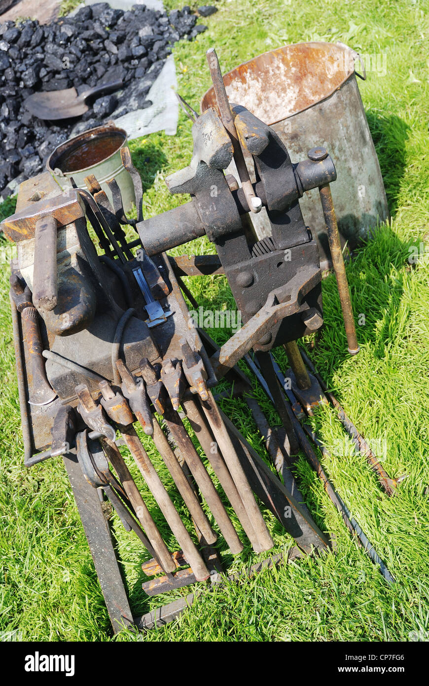 tools, hammer and anvil used by a blacksmith Stock Photo Alamy