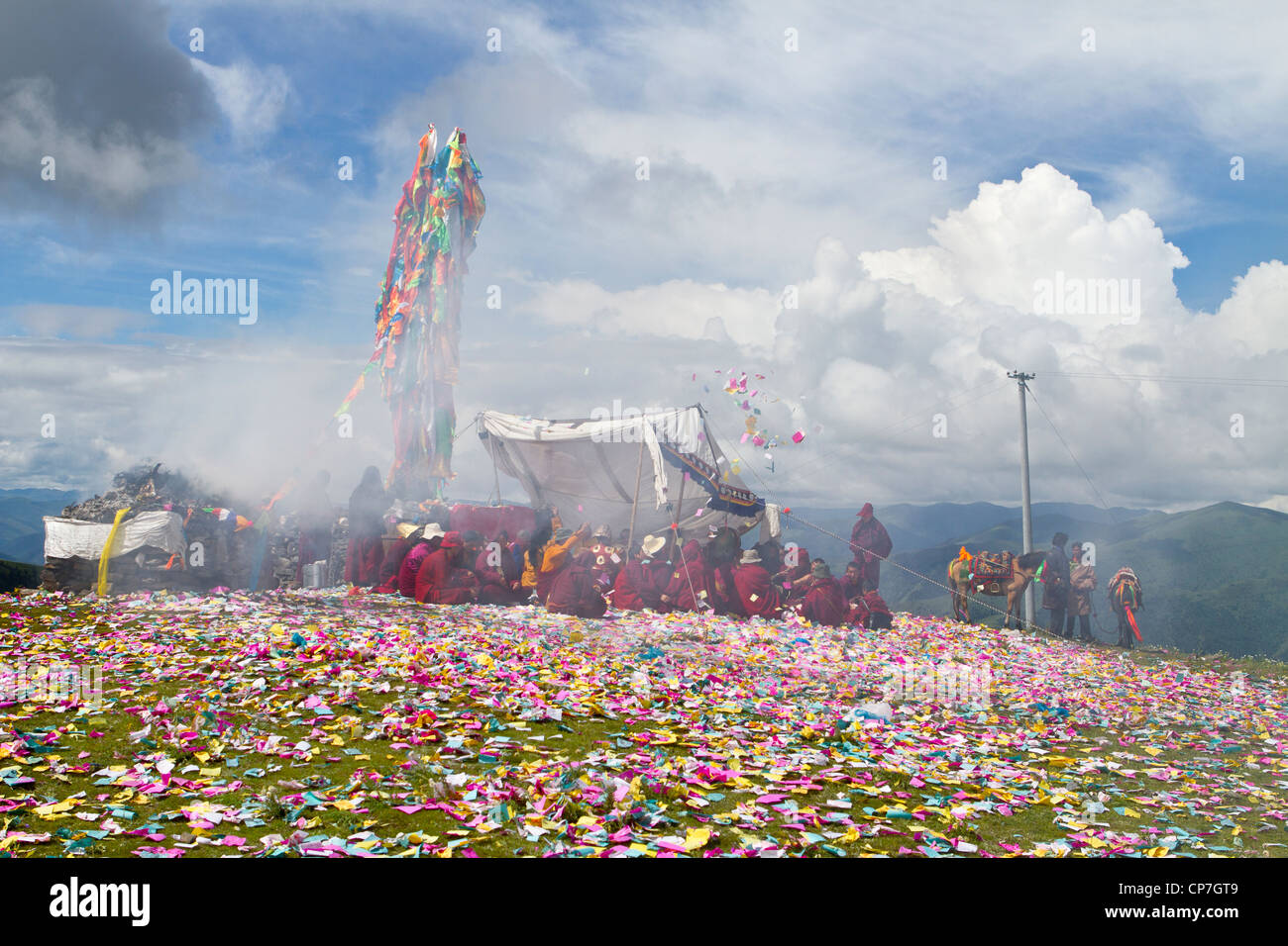 Nomads ceremony horse festival secret mountainTagong area western China Tibet Asia Stock Photo