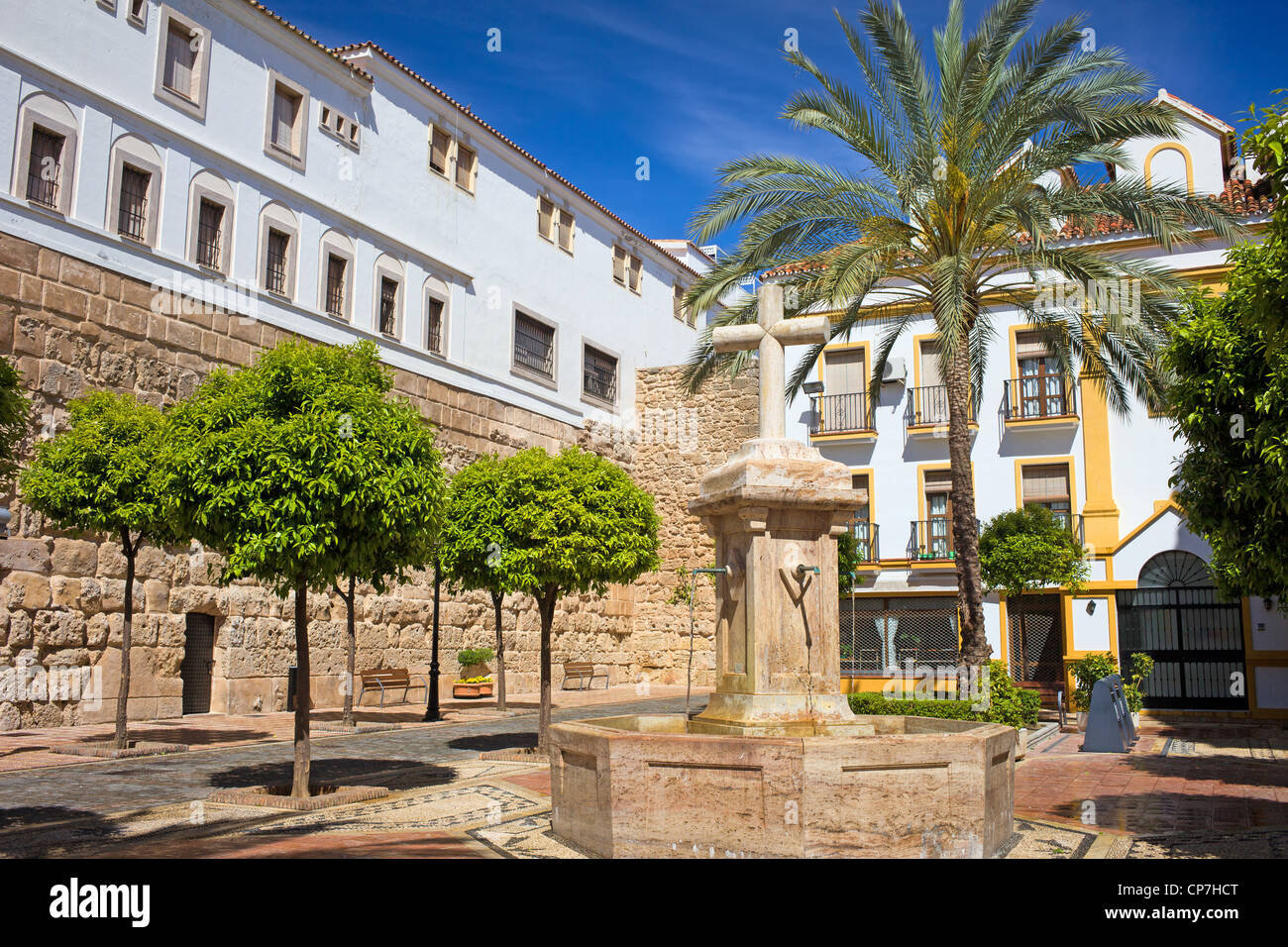 Church Square (Spanish: Plaza de la Iglesia) tranquil scenery in the Old Town of Marbella, Spain, Andalusia region Stock Photo