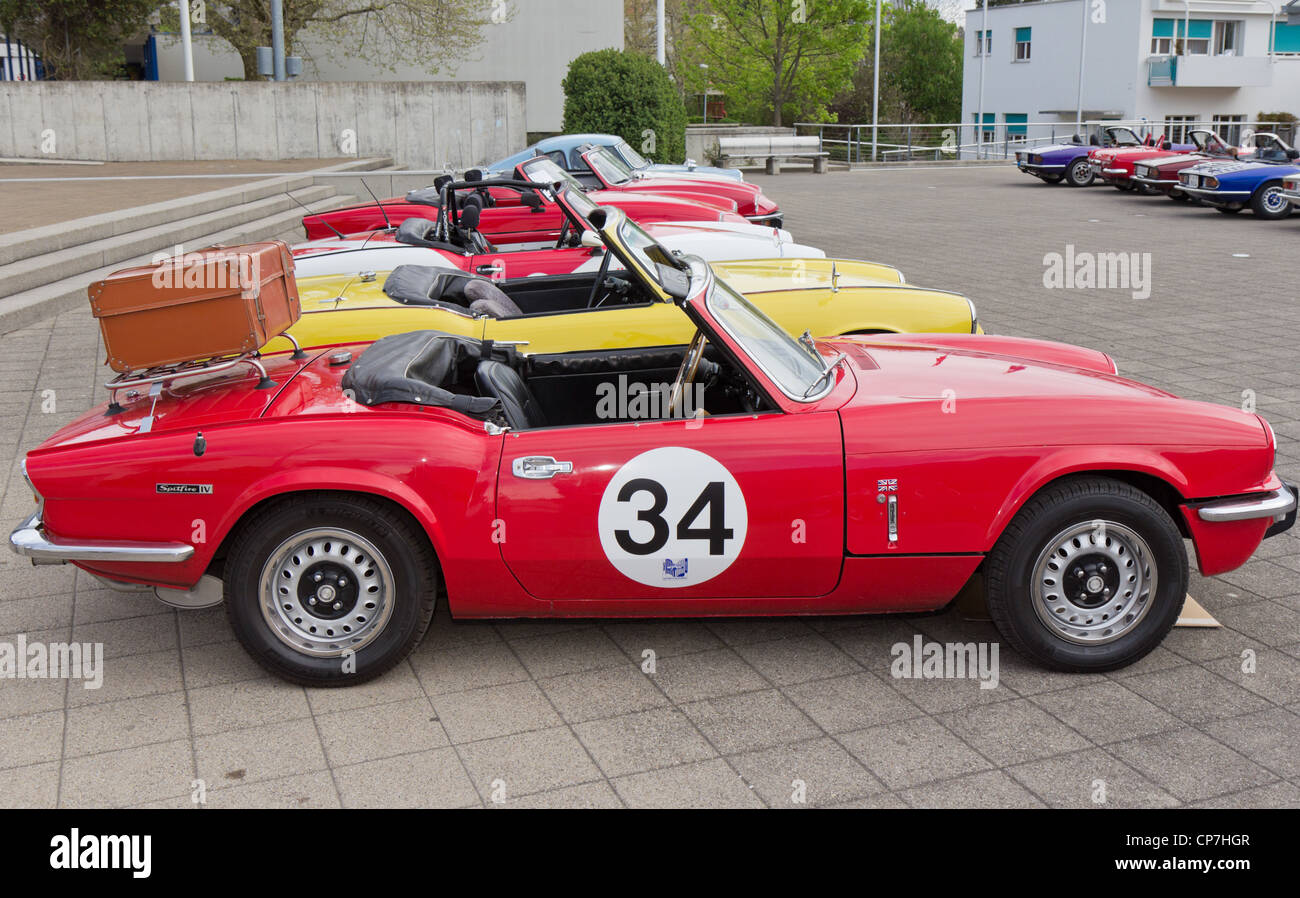 Vintage race car TRIUMPH Spitfire MK IV from 1973 on display at Grand Prix in Mutschellen, SUI on April 29, 2012. Stock Photo