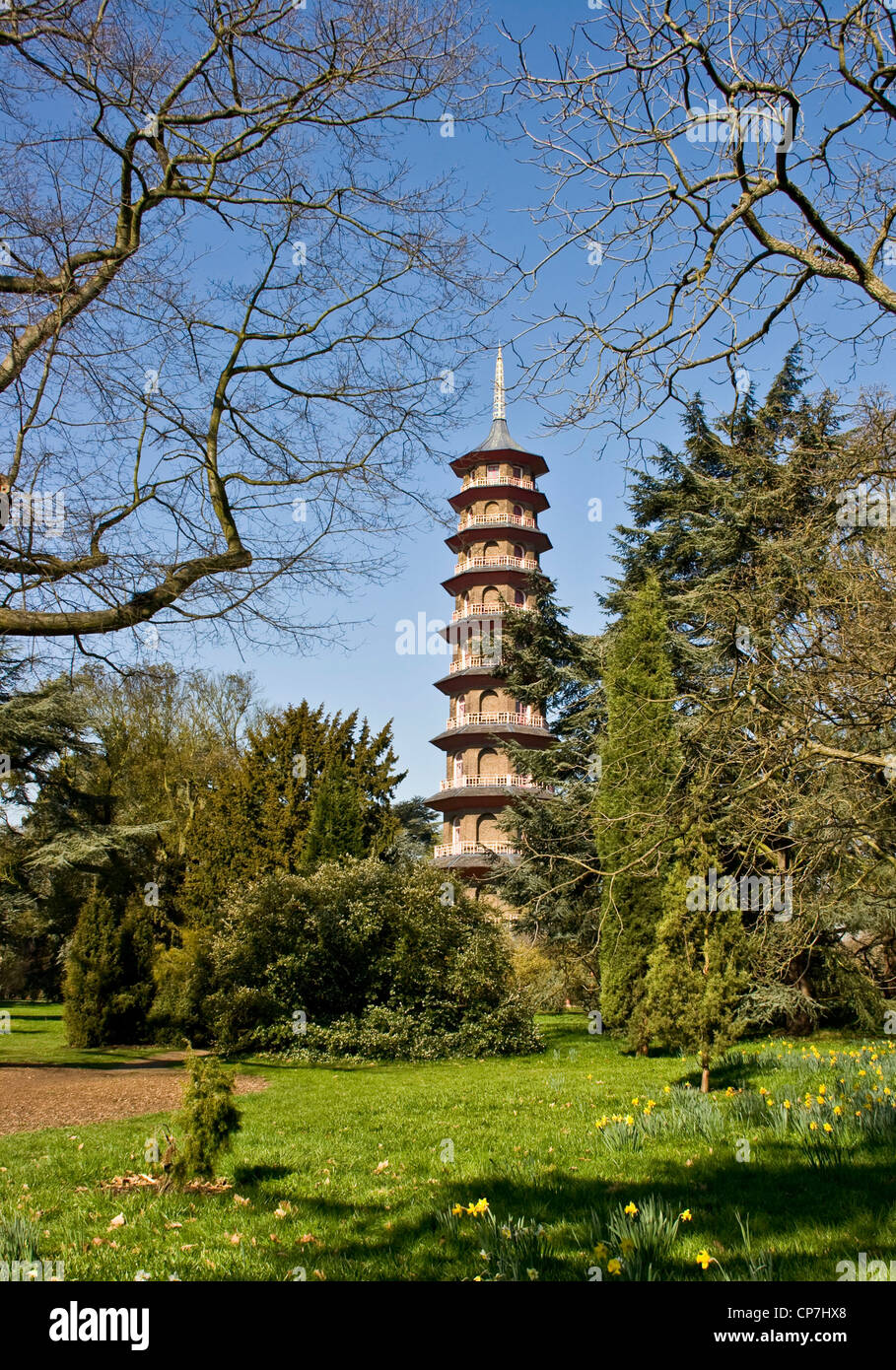Grade 1 listed octagonal 10 storey 163 feet high 1762 Great Pagoda by Sir William Chambers in Kew Gardens London England Europe Stock Photo
