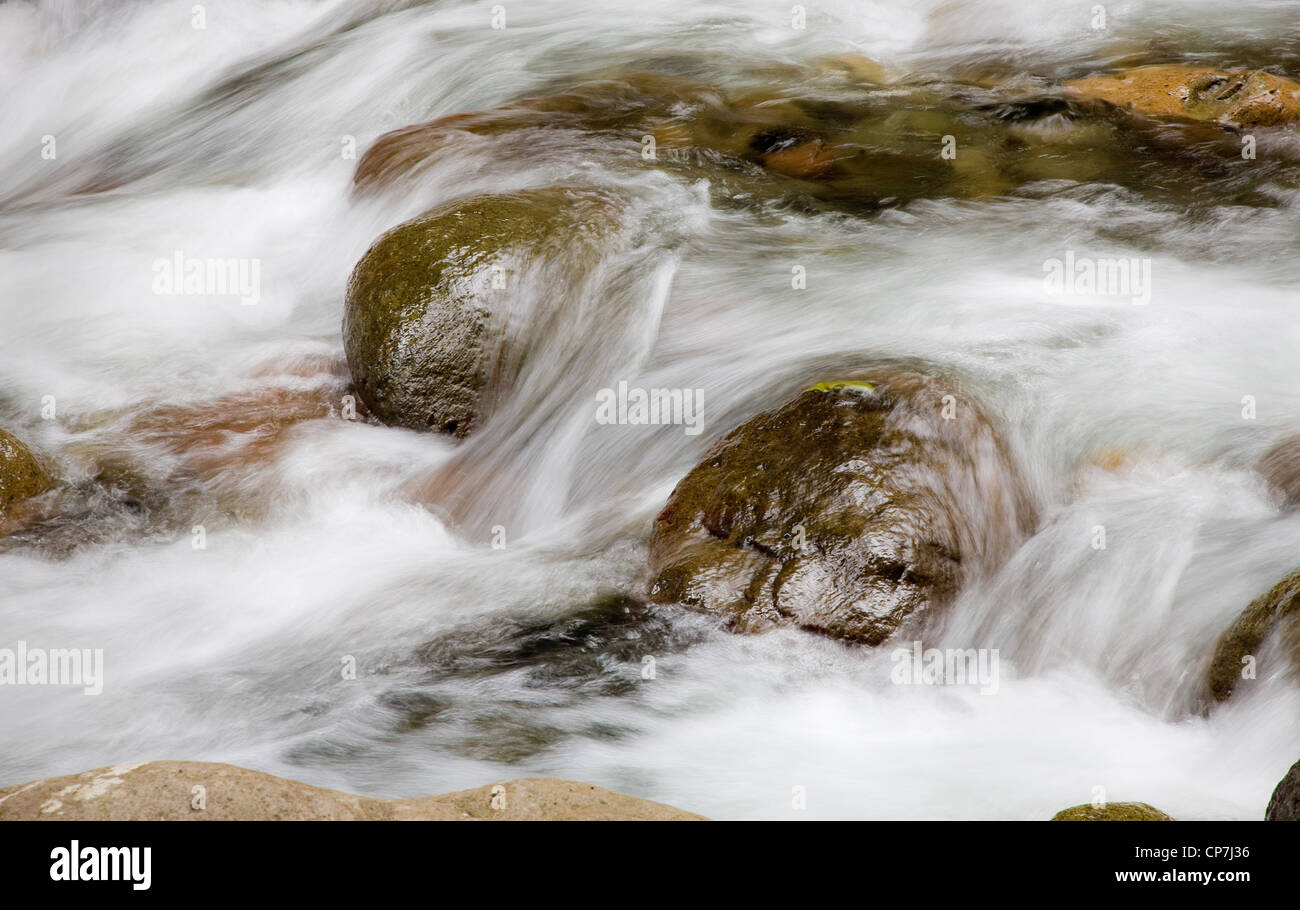 Fast flowing river with a rocky bed in Dominica west Indies Stock Photo