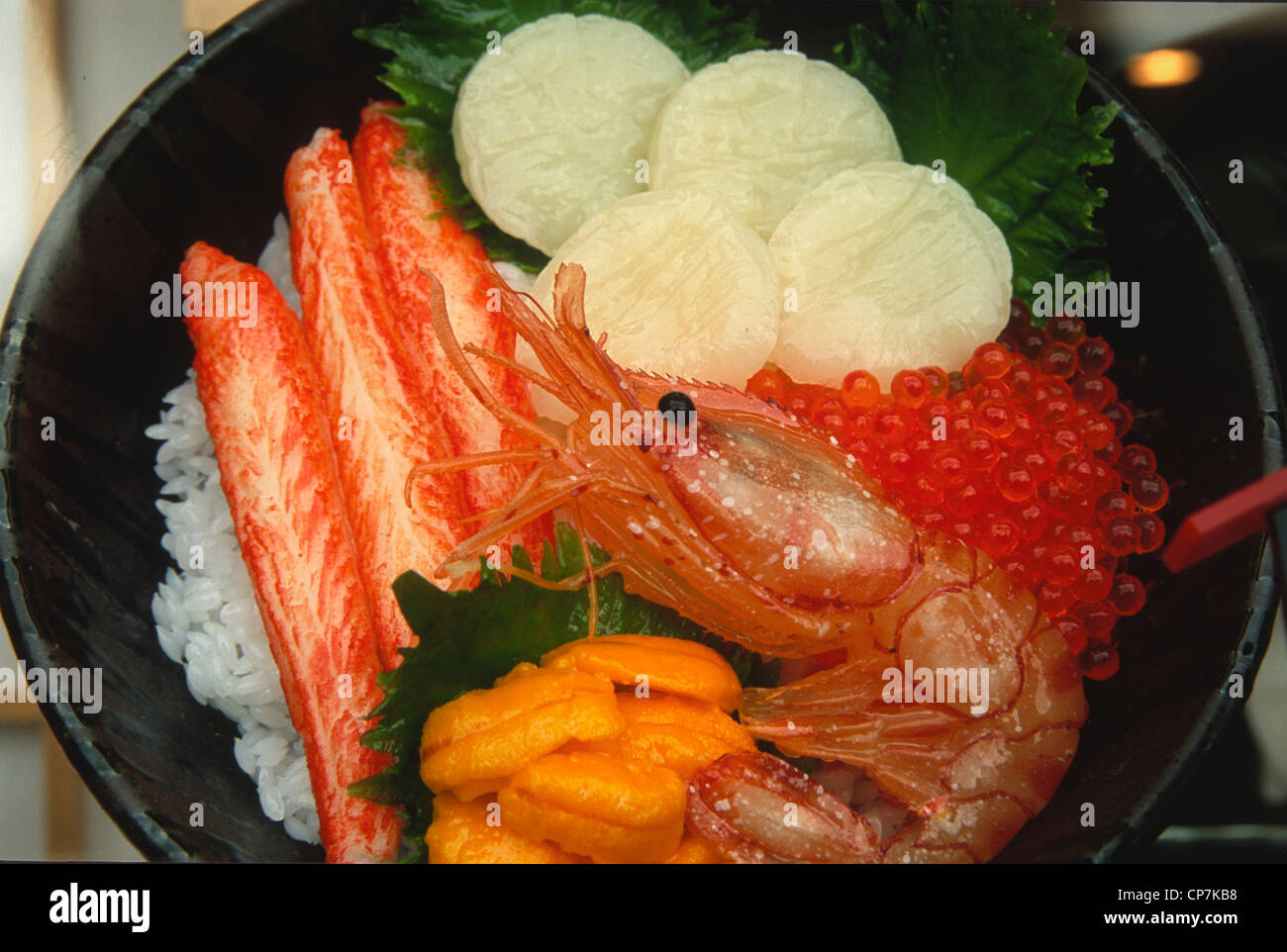 Japan, Hokkaido, Hakodate, Fish Market, seafood platter display Stock