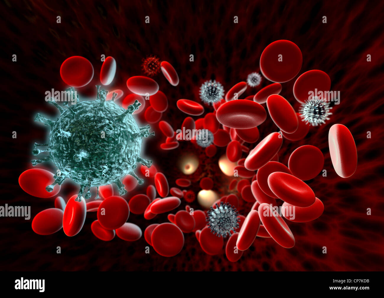 Virus in blood - Scanning Electron Microscopy stylised Stock Photo