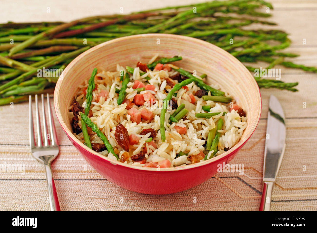 Rice with wild asparagus. Recipe available Stock Photo Alamy