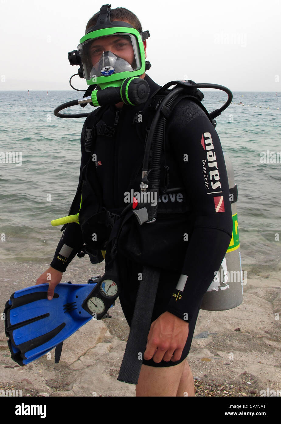 SCUBA Diver with Full Face Mask Stock Photo