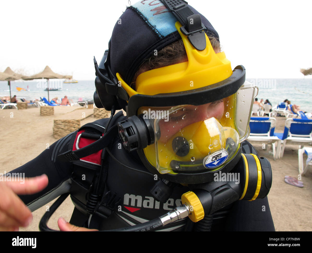 SCUBA Diver with Full Face Mask Stock Photo