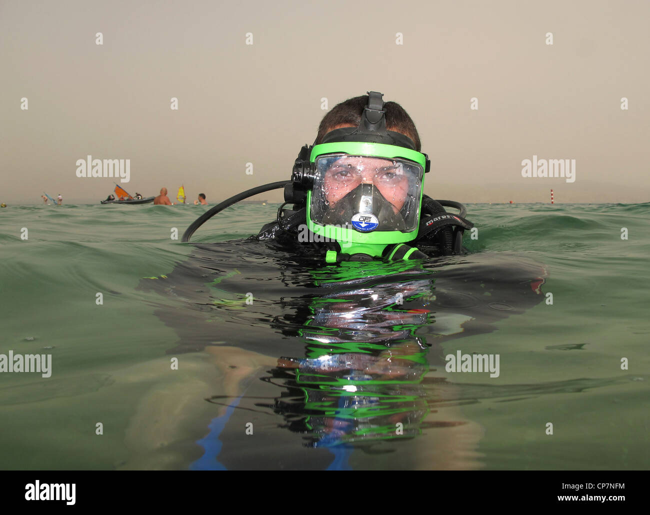 SCUBA Diver with Full Face Mask Stock Photo