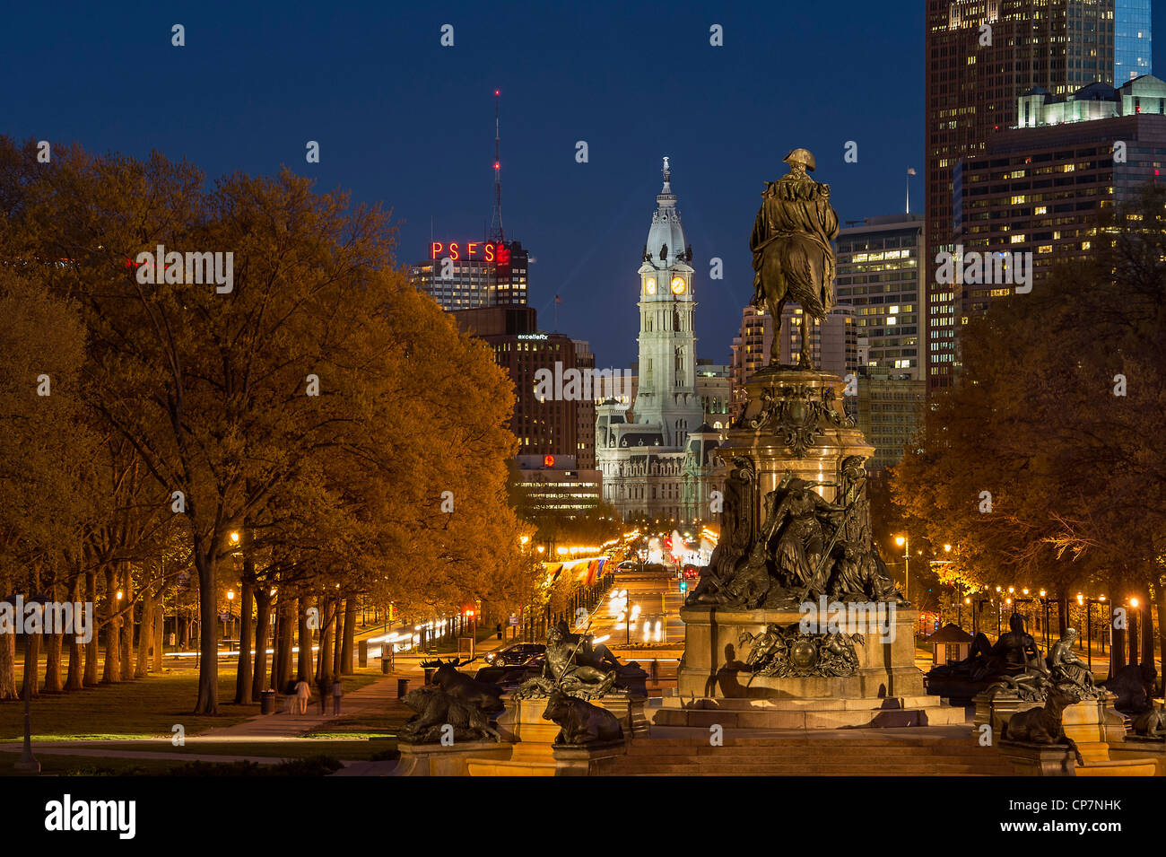 Ben Franklin Parkway and City Hall, Philadelphia, Pennsylvania, USA Stock Photo
