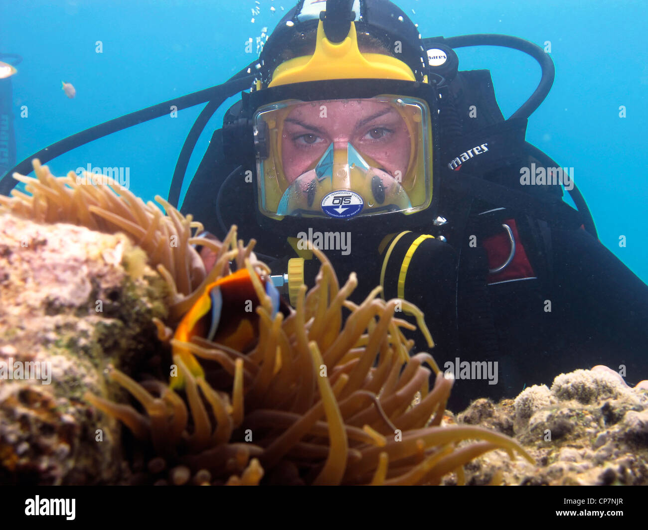 SCUBA Diver with Full Face Mask Stock Photo