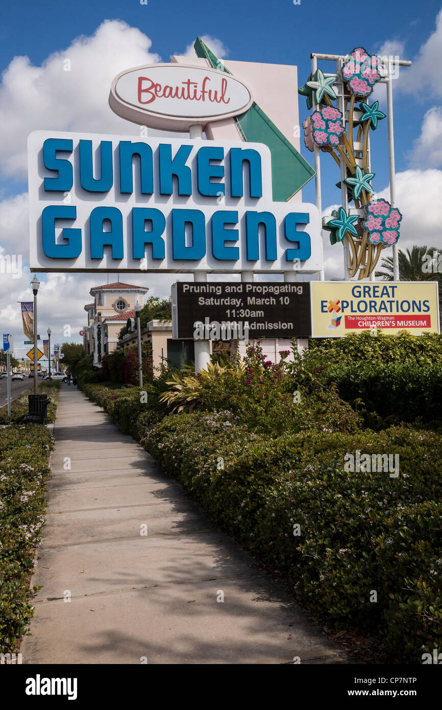 Highway Sign Sunken Gardens St Petersburg Fl Stock Photo