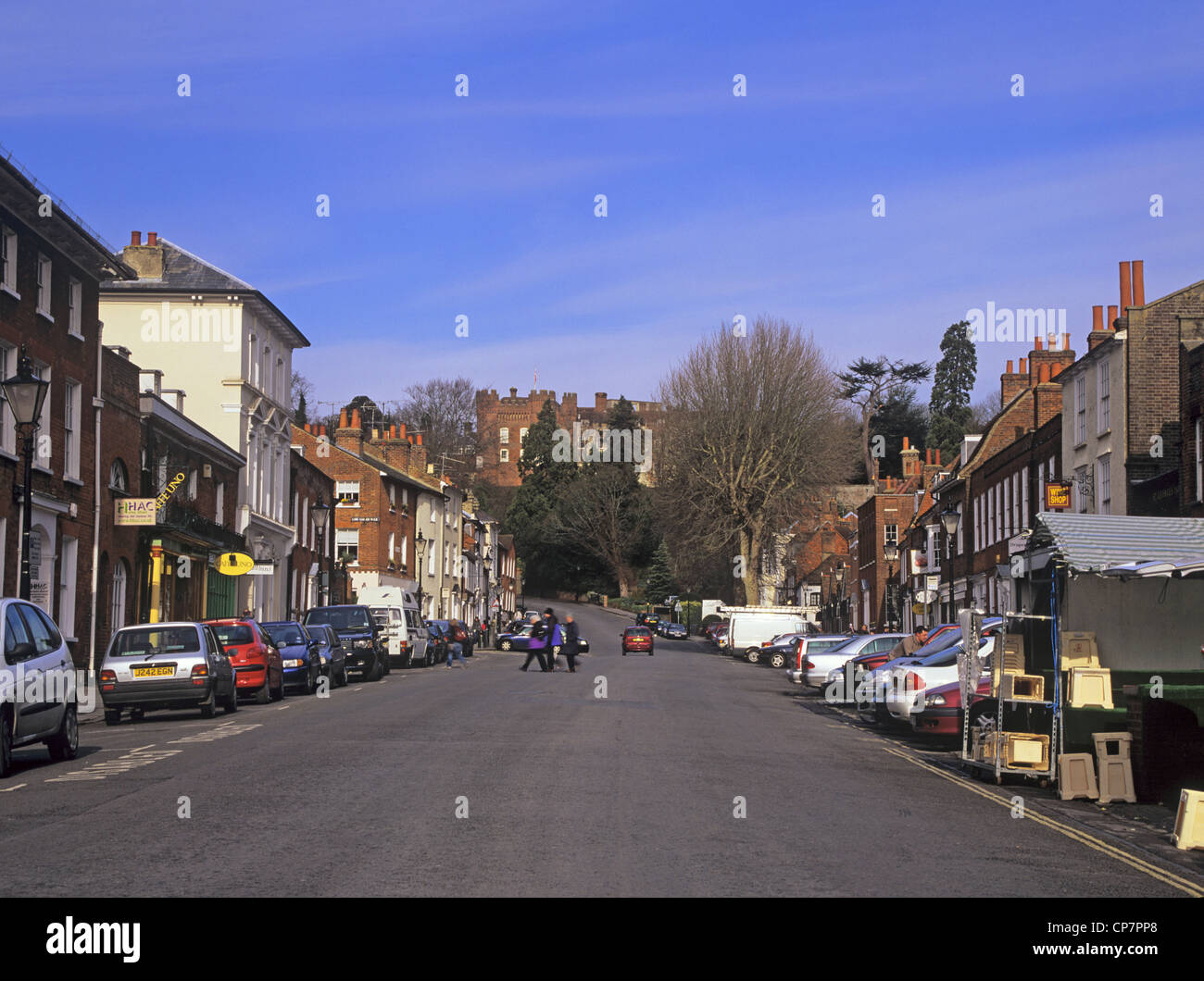Farnham Surrey England UK View up Castle Street with Farnham Castle on