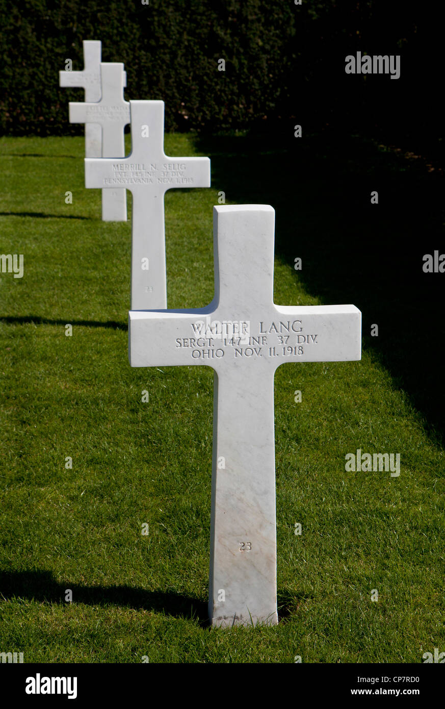 Headstones at Flanders Field American First World War Cemetery near Waregem in Belgium Stock Photo