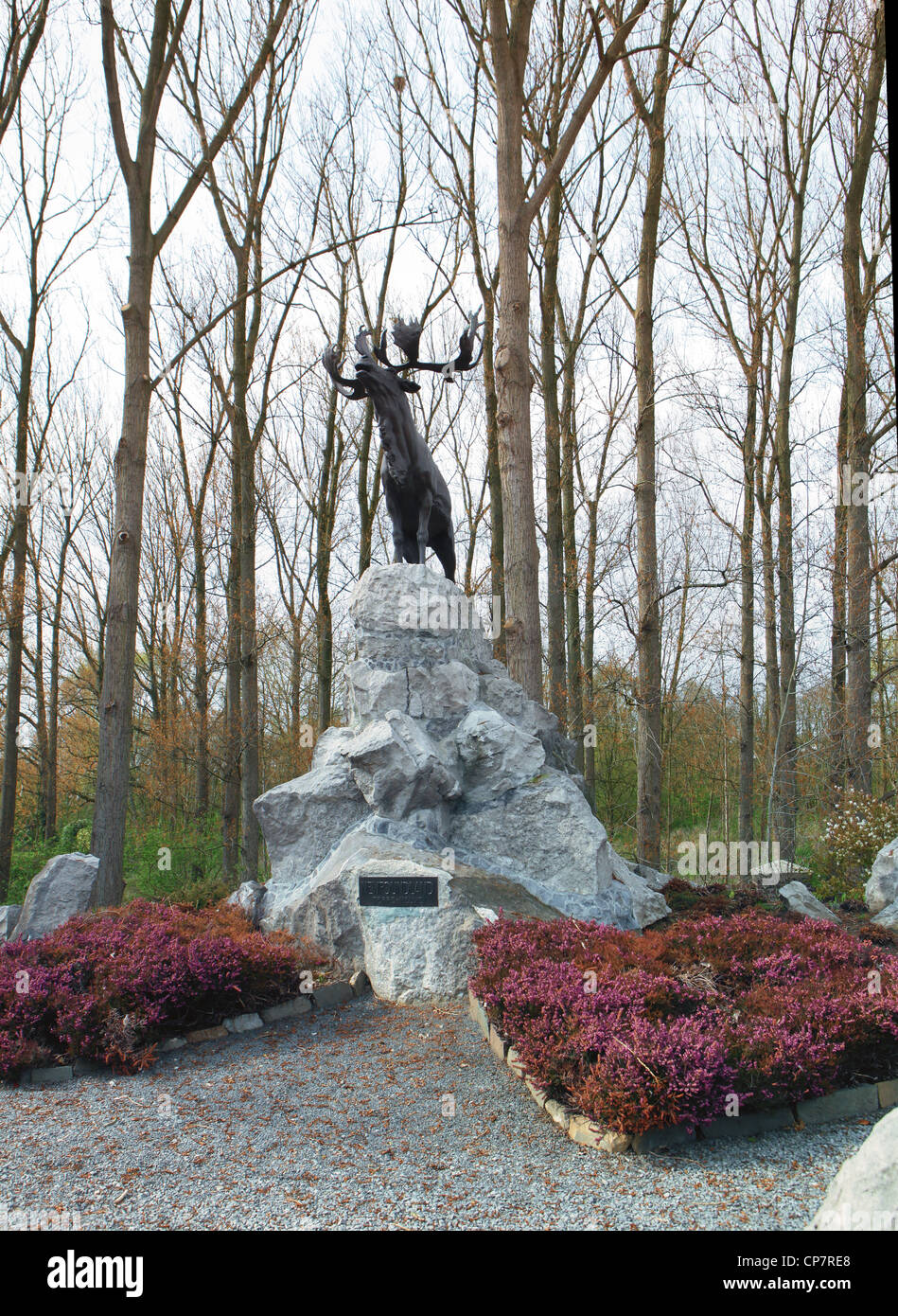 The Newfoundland Memorial , outside Courtrai  ( modern spelling Kortrijk ) on the Gent road,  the only Belgian caribou memorial Stock Photo