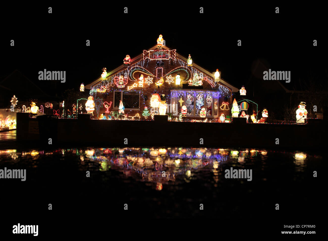 CHRISTMAS LIGHTS ON BUNGALOW RILLINGTON NORTH YORKSHIRE 30 December