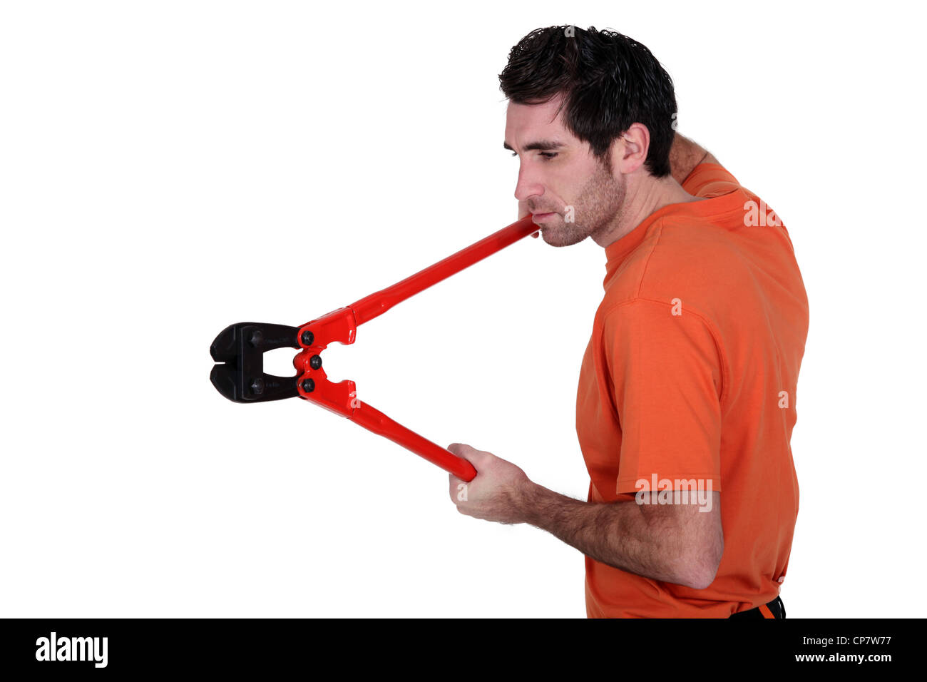 Man holding bolt-cutters Stock Photo