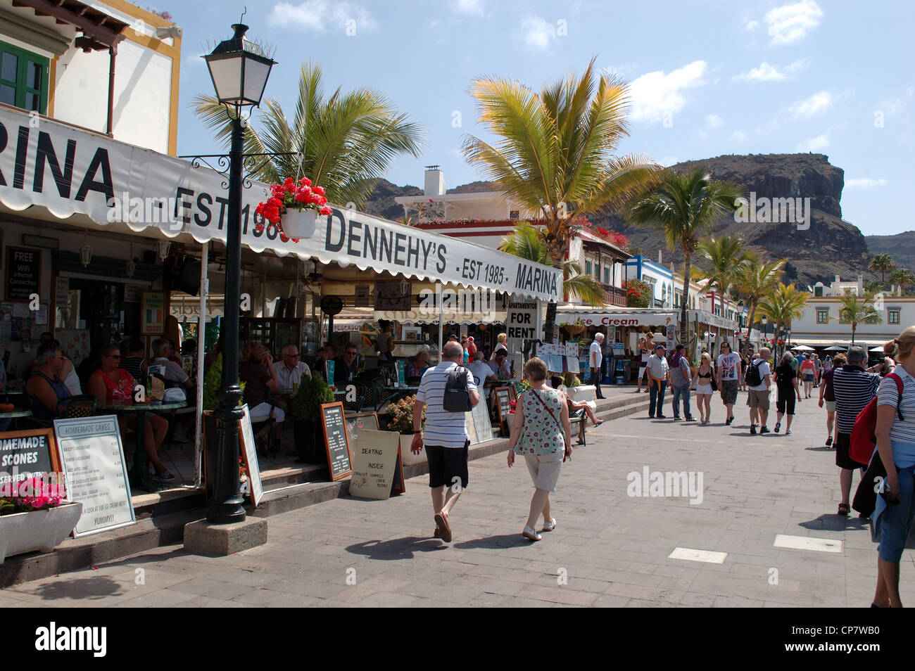 Shopping by the Harbour in Puerto Mogan, Gran Canaria, Canary islands. Stock Photo