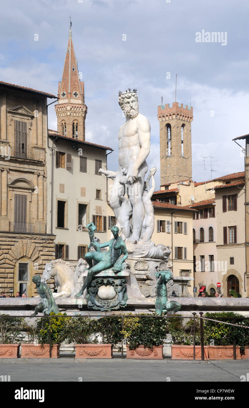 'Fountain of Neptune' by Bartolomeo Ammannati (1511 - 1592) in Florence, Tuscany, Italy Stock Photo