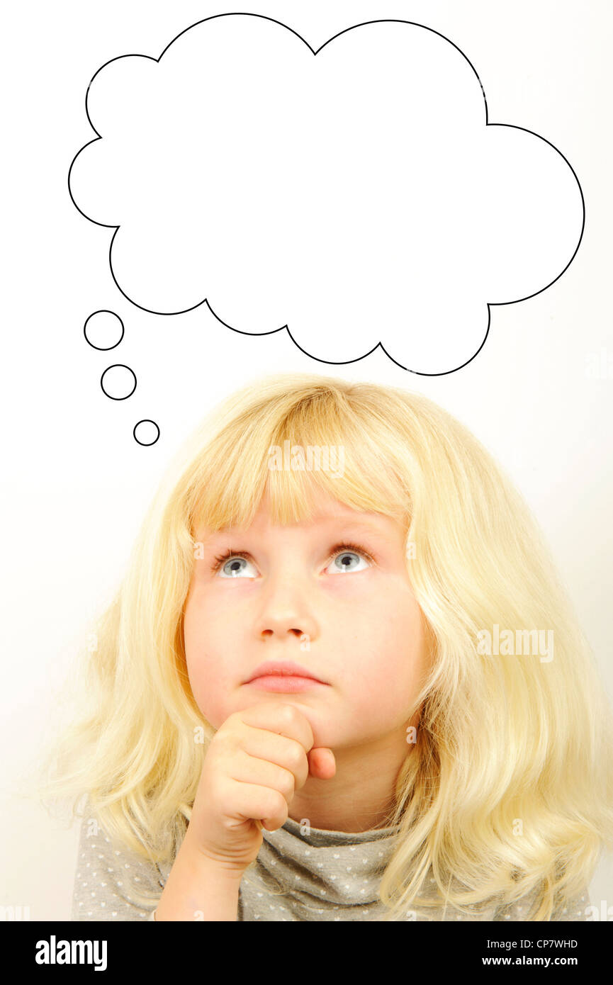 Stock Photo of child with a thought cloud Stock Photo
