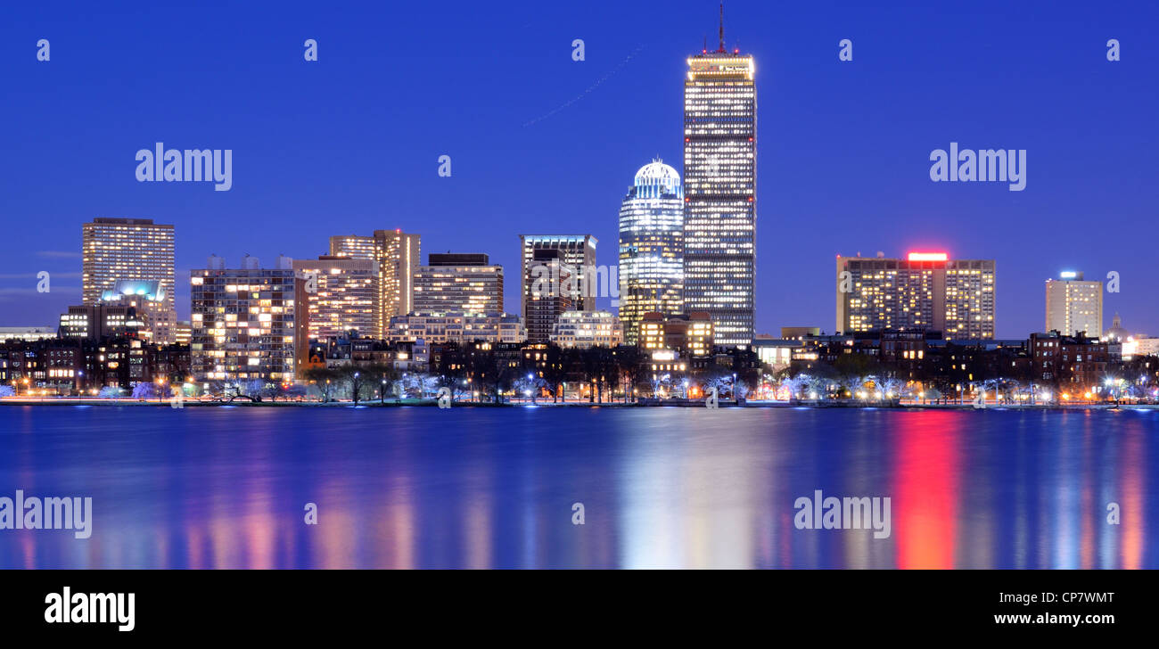 Skyline of landmark high rises in Back Bay, Boston, Massachusetts Stock Photo
