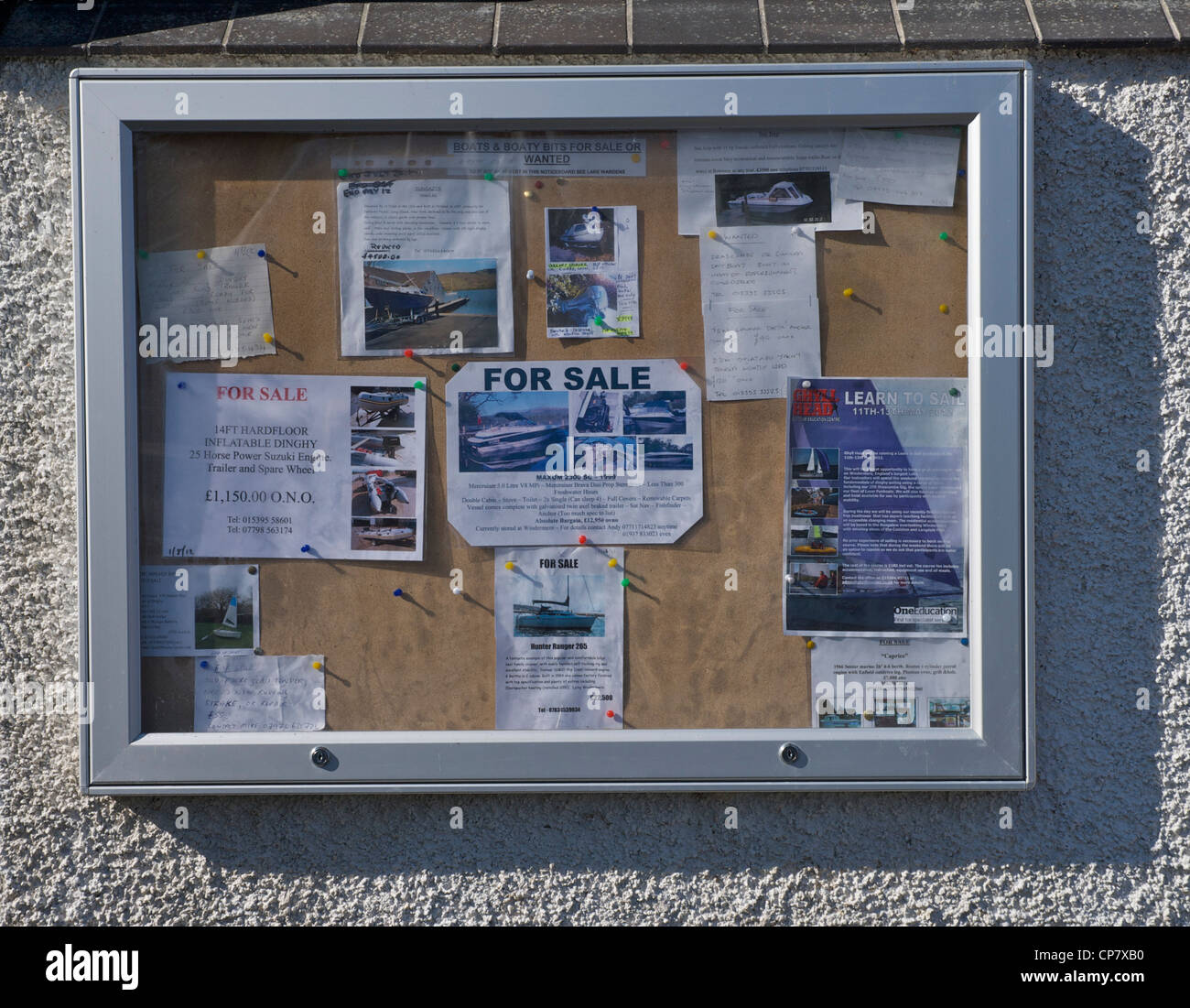 Notice board at Lake Warden's office, with details of boats for sale