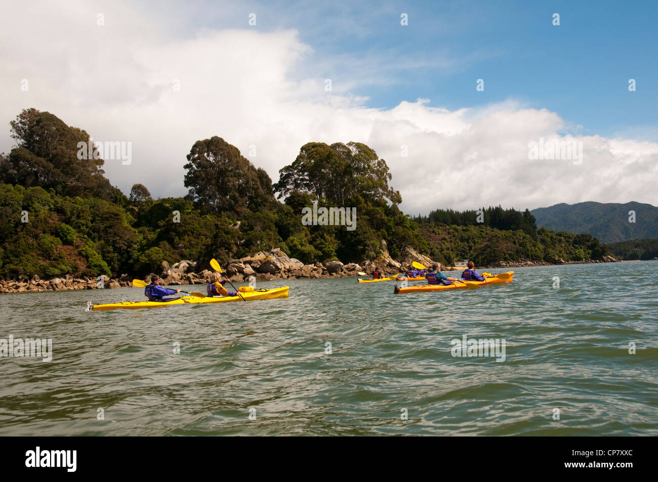New Zealand South Island kayaking from Kaiteriteri Beach in Abel Tasman National Park Stock Photo
